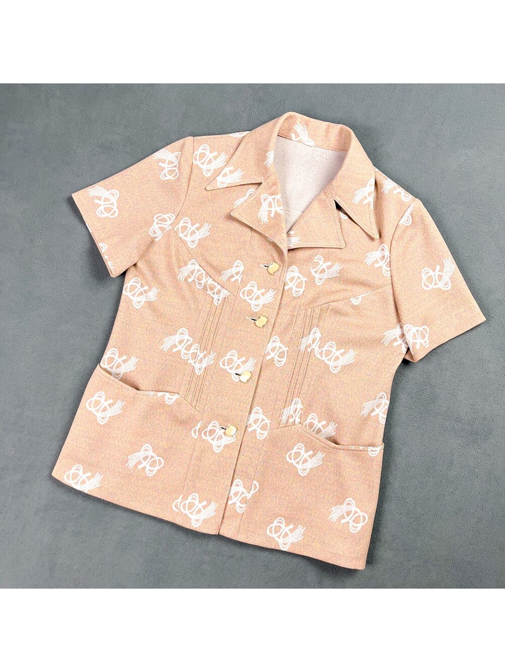 Retro Button Up, Vintage 70's Mod Short Sleeve Collared Women's Shirt